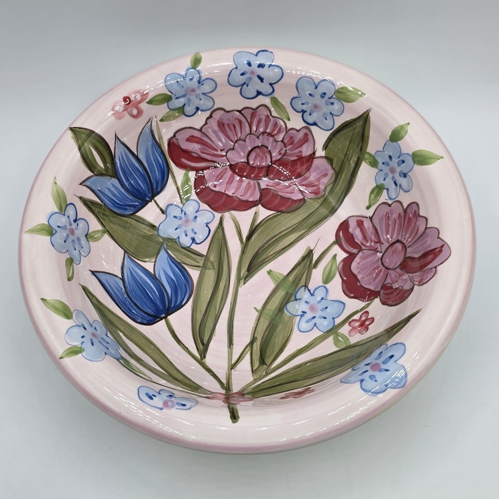 Certified International 8.5" Pasta Salad Bowl Pink Blue Flowers Floral Botanical
